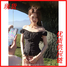 CallmeEar//半岛情书蕾丝拼接木耳边褶皱上衣女早春露肩小衫