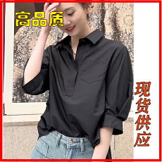 批发黑色衬衫女设计感小众夏季2026新款衬衣五分袖法式短款小个子上衣