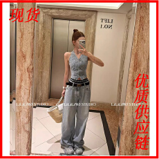 批发李婉君原创爆闪满天星闪钻<b class='q'>马甲</b><b class='q'>背心</b><b class='q'>牛仔</b>裤套装女士显瘦直筒<b class='q'>牛仔</b>裤