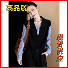 批发简约小众宽松显瘦舒适日常通勤假两件上衣女2026早春撞色条纹<b class='q'>衬衫</b>