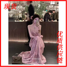 批发Sun雅乔富贵花初夏新款烫钻网纱拼接金线绣花晕染无袖<b class='q'>连衣裙</b>