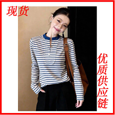 批发慵懒感条纹套头针织t恤别致休闲上衣<b class='q'>宽松</b>正肩<b class='q'>打底衫</b>流行小衫春季