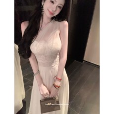 批发雅乔怦然心动多种穿法夏装白月光收腰白色<b class='q'>网纱</b>雪纺连衣<b class='q'>长裙</b>