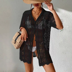 批发欧美夏季新款<b class='q'>沙滩裙</b>女纯色性感针织沙滩比基尼泳衣罩衫服