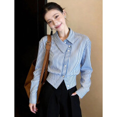 批发法式高级感蓝色条纹衬衫女2026年春季新款气质减龄<b class='q'>百搭</b>轻奢风上衣