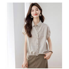 批发2026夏装新款妈妈时尚洋气减龄小个子棉麻上衣短袖休闲<b class='q'>格子衬衫</b>女