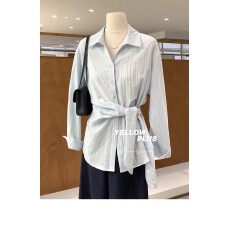 批发早春干练气质绑带设计翻领亚麻衬衫<b class='q'>女</b>2026<b class='q'>新款</b>通勤高级感显瘦上衣