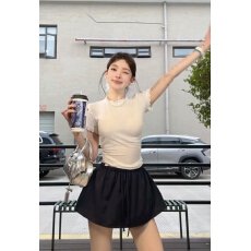 批发芭蕾学姐白色<b class='q'>蕾丝</b>边圆领打底衫t恤女春修身纯欲上衣➕<b class='q'>短裤</b>