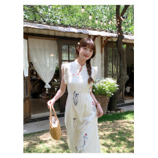 批发改良旗袍复古绣花连衣裙子新中式2026夏季新款女修身显瘦气质立领