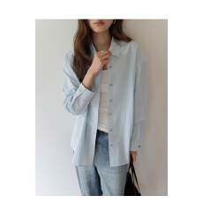 绣花衬衫女高密细绒棉翻领宽松纯色休闲上衣2026春季新款