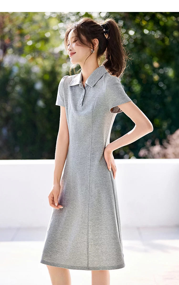 조용한 럭셔리 캐주얼 2026 여름 새로운 A라인 스커트 POLO 칼라 레트로 캐주얼 출퇴근 반팔 슬림해 보이는 드레스