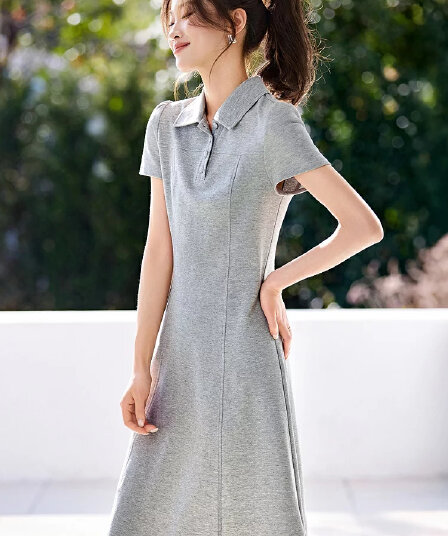 조용한 럭셔리 캐주얼 2026 여름 새로운 A라인 스커트 POLO 칼라 레트로 캐주얼 출퇴근 반팔 슬림해 보이는 드레스