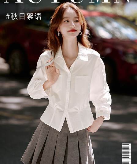 작은 키 외국 가스 패션 여성 셔츠 봄 여름 새로운 품격 연령 감소 허리 수축 셔츠 화이트 밖으로 조각 맨위