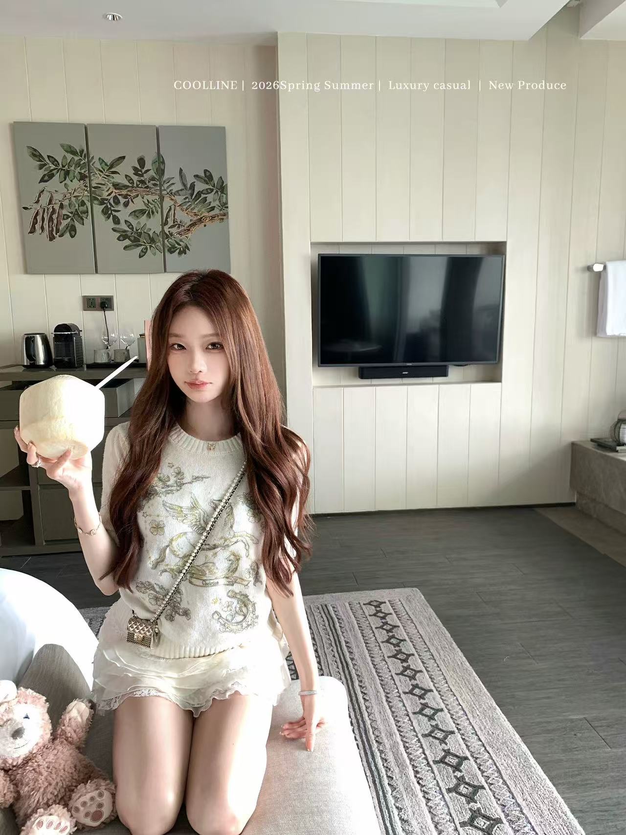 coolline 숲 희 d 홈 럭키 작은 말 무거운 작업 자수 호주 털 니트 반팔 몸매 가꾸기 맨위
