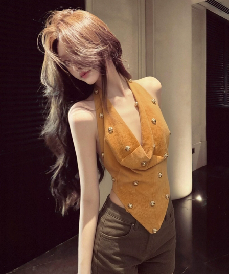 빛 요리 한 바람 흔들다 칼라 불규칙 행침 목 조끼 여성 2026 여름 레트로 로얄 자매 바람 슬림해 보이는 고급 센스 민소매 맨위