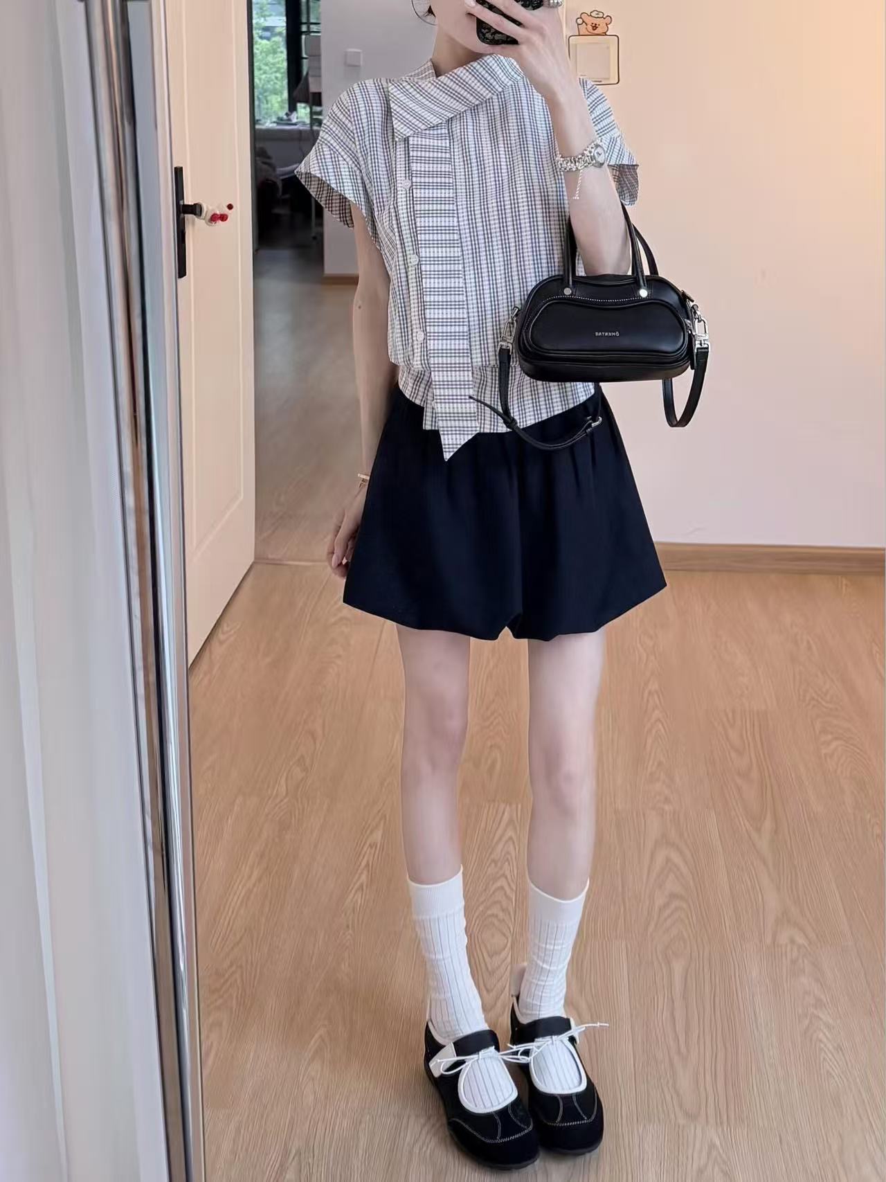 한 부서 학원 스타일 고급 센스 불규칙 민소매 여성 셔츠 2026 여름 새로운 고유 한 캐주얼 셔츠 투피스 세트