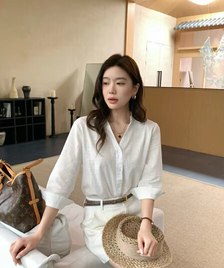 오래된 돈 바람 화이트 여성 셔츠 2026 여름 새로운 얇고 가벼운 루즈핏 캐주얼 다용도 셔츠 자외선 차단 맨위