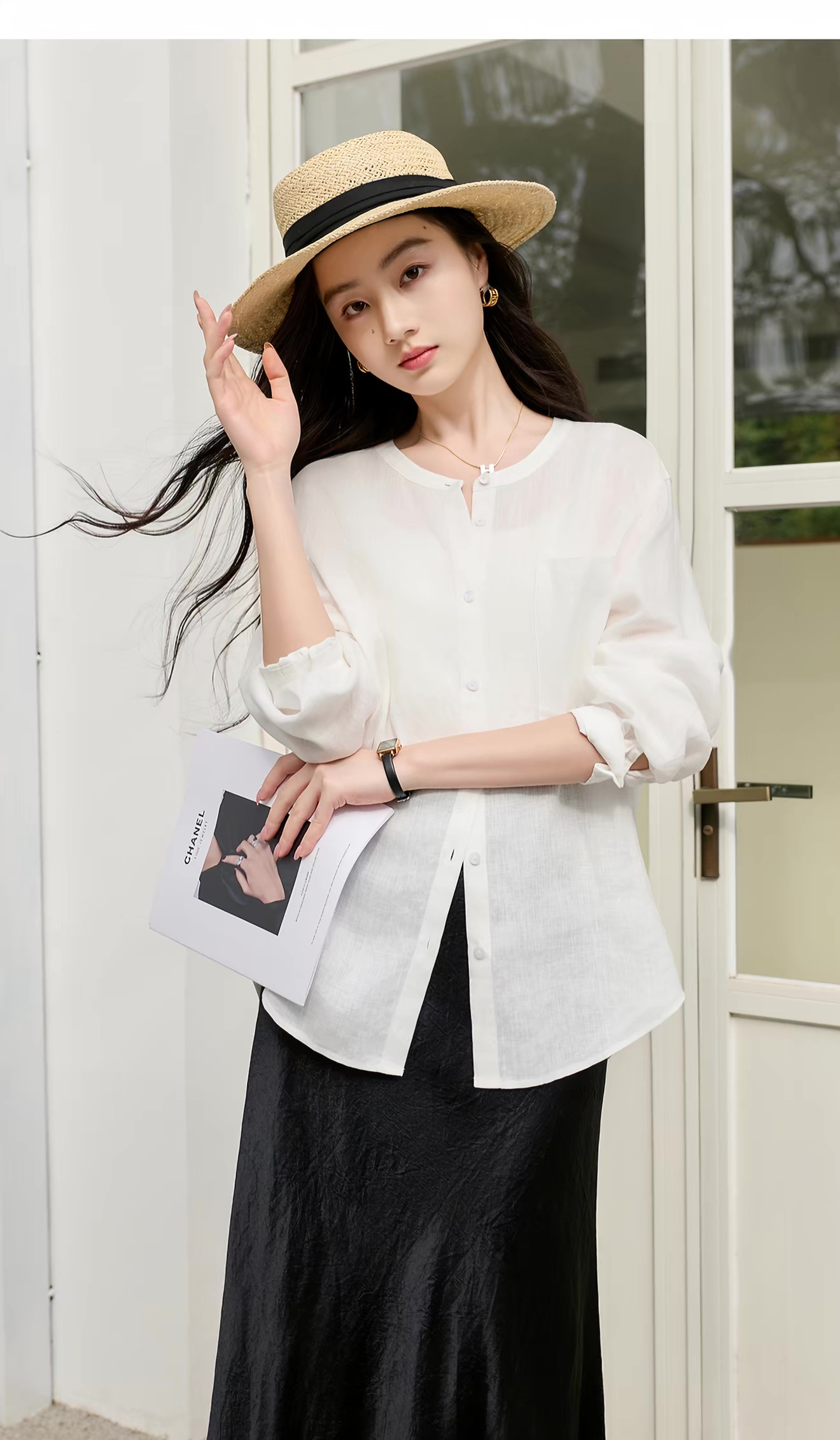 100 아마 2026 봄 여름 새로운 긴팔 셔츠 셔츠 루즈핏 자외선 차단 출퇴근 여성 s