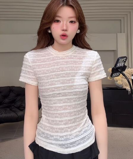 3 차원 압력 주름 질감 짧은 고급 센스 몸매 가꾸기 슬림해 보이는 다용도 품격 맨위