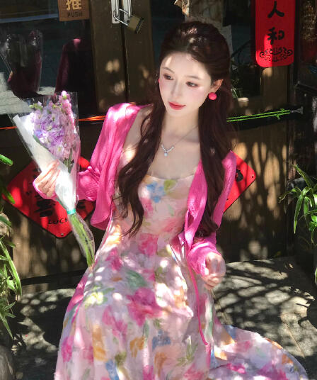 lili 리 리 가족 사랑 여름 고유 한 아름다운 전체 집합 휴가 바람 색상 슬립 점프 슈트 치마 세트