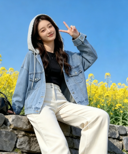 유봉 가을 새로운 페이크 레이어드 한국 스타일 루즈핏 캐주얼 다용도 데님 재킷 재킷