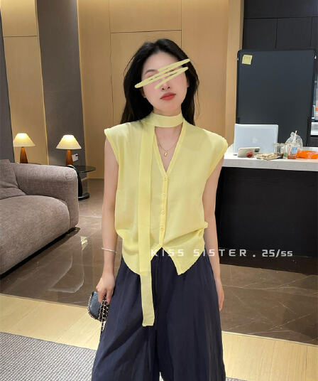 kisssister 한국 스타일 2026 패션 V넥 레이스업 싱글 줄 버튼 디자인 다용도 느긋한 반팔 니트 오픈 가디건