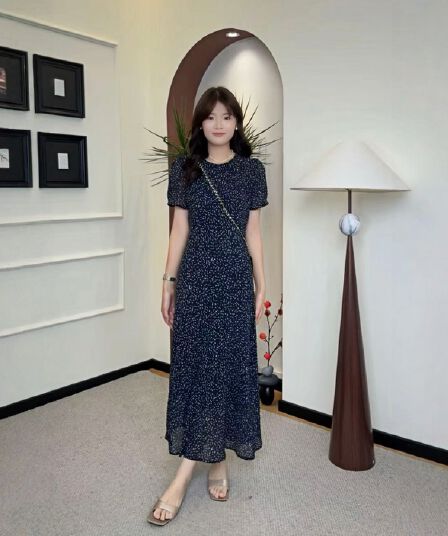 여름 새로운 한 부서 통기성 휴가 허리 수축 롱 스커트 슬림해 보이는 꽃무늬 드레스