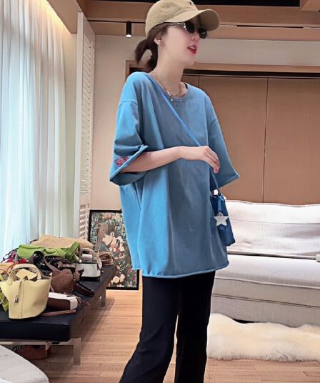 박하 여름 반소매 루즈핏 외국 가스 슬림해 보이는 패션 다용도 여름 반팔 티셔츠 여성