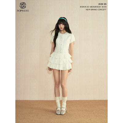 popwest 오리지널 학원 스타일 거품 소매 셔츠 드레스 허리 수축 다용도 핫걸 치마 A라인 스커트 미니 스커트