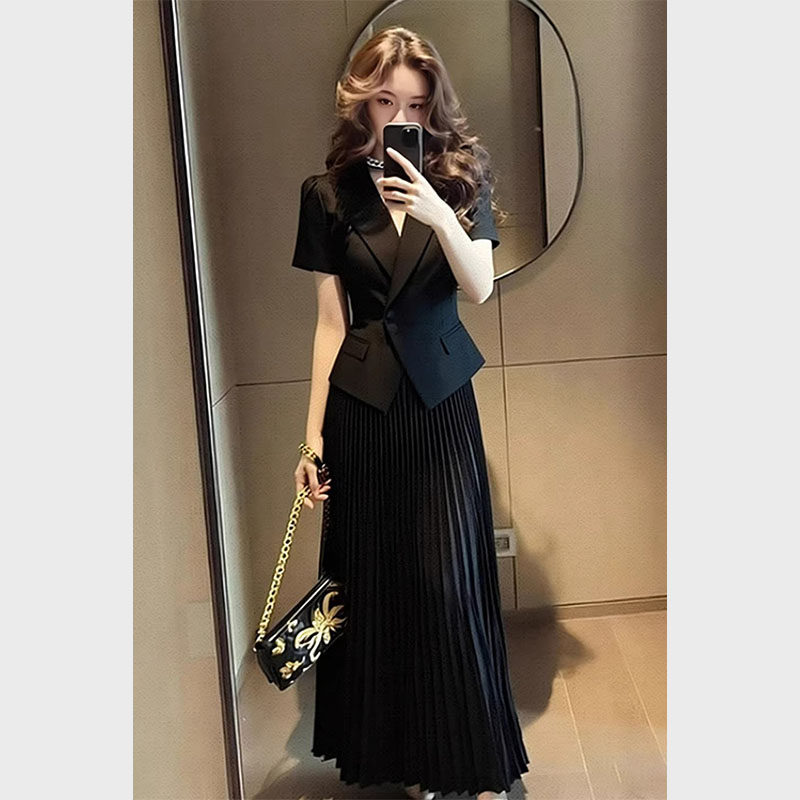 여름 빛 럭셔리 가스 전계 강도 대 숙련 된 품격 고급 센스 참석 중요 경우 검정색 정장 점프 슈트 치마 세트