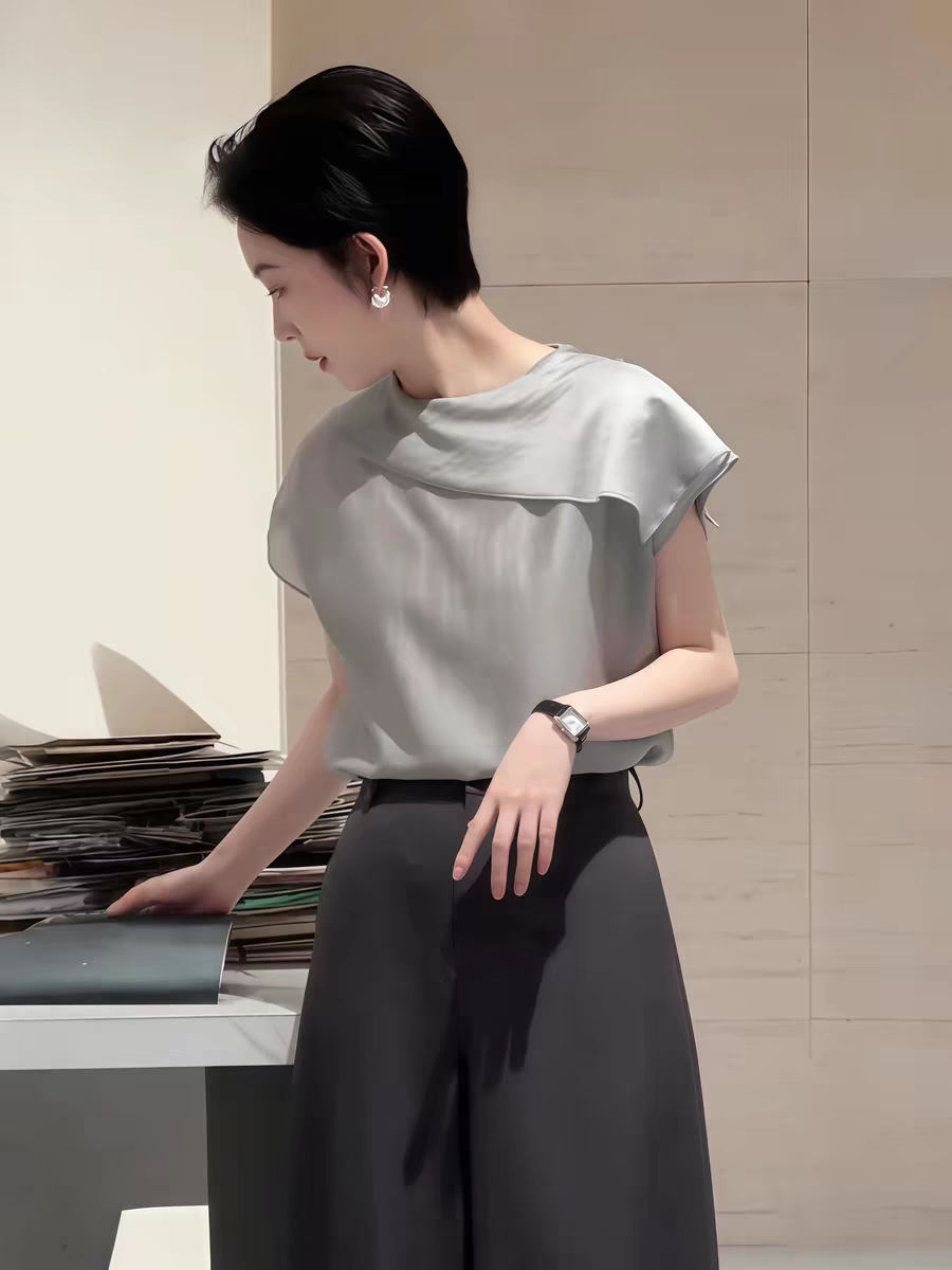 비대칭 칼라 비스듬한 자르다 셔츠 2026 여름 새로운 맨위