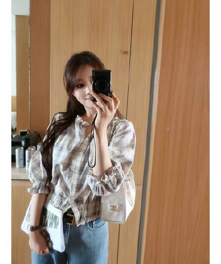 부드러운 지능 작은 한 바람 다용도 다양한 착용 법 미니멀리즘 품격 체크무늬 작은 셔츠 신제품
