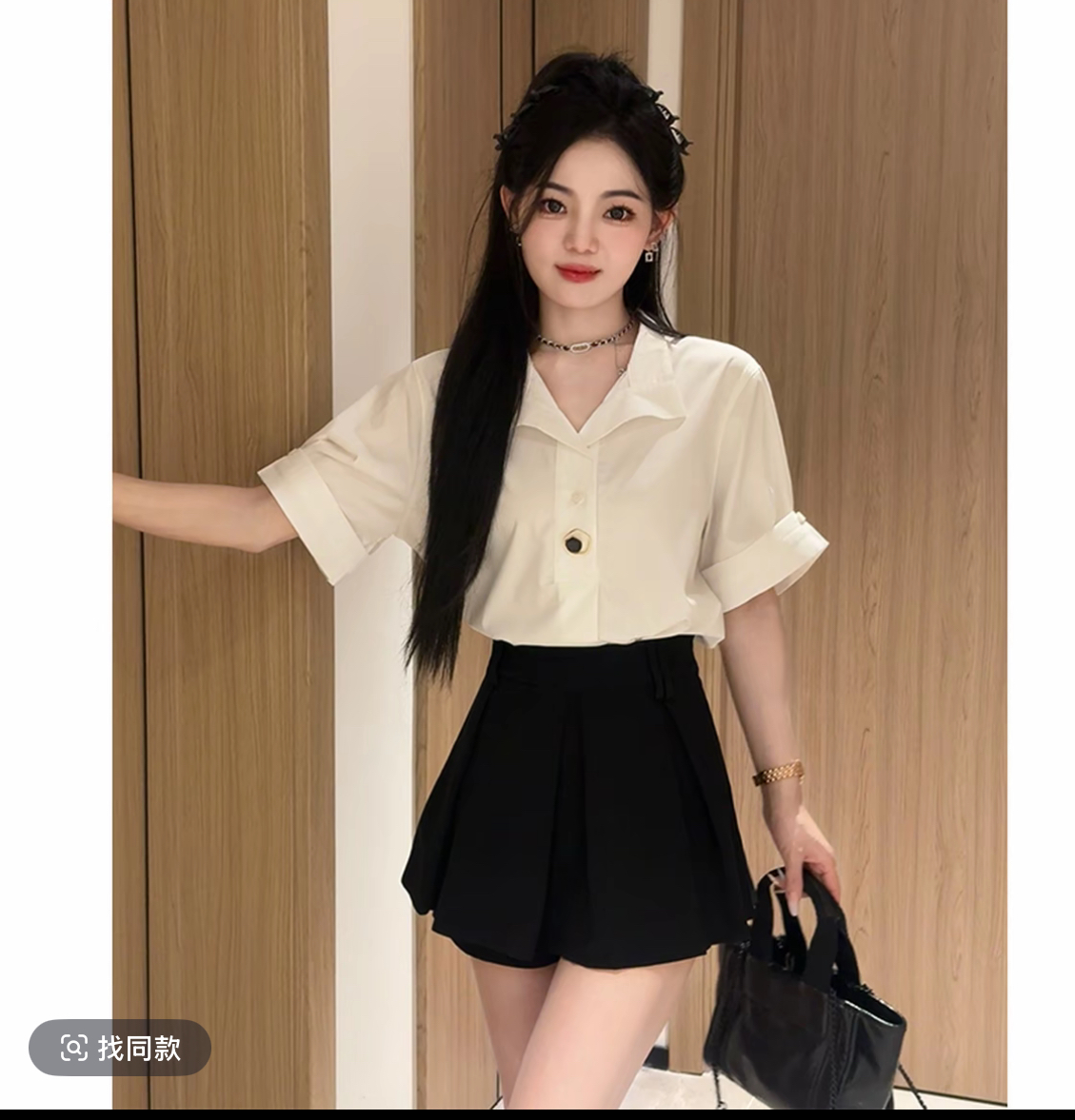 디자인 센스 작은 대중 경력 아름다운 반팔 셔츠 여성 셔츠 여름 한 부서 프랑스식 출퇴근 화이트 패션 세트