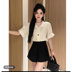 批发设计感小众职业绝美短袖衬衫女上衣夏季韩系法式通勤白色时尚套装