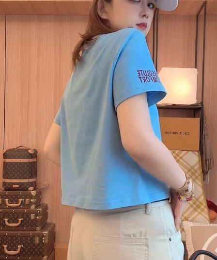 영어 알파벳 t 새로운 알파벳 프린트 라운드 넥 티셔츠 여성 다용도 패션 반팔