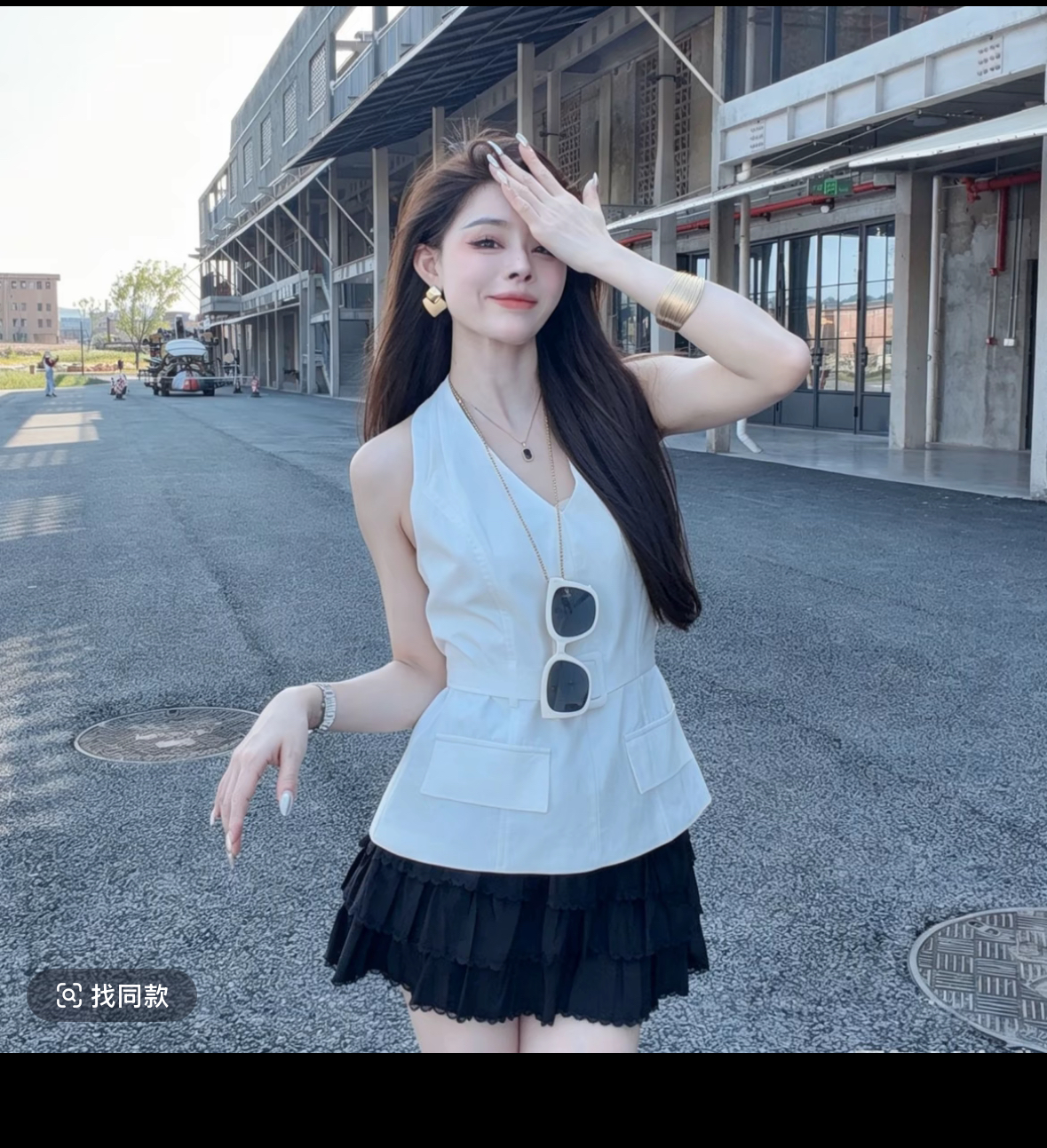 샤오 크릭 의류 여름 새로운 패션 캐주얼 외국 가스 레이스업 허리 수축 슬림해 보이는 민소매 세트