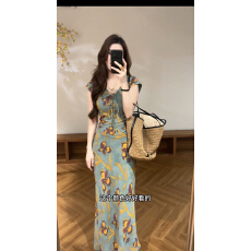 批发宋颂夏季新款女装印花时尚无袖修身收腰长裙<b class='q'>连衣裙</b>DT2106