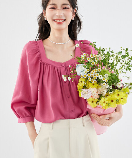 번호 메이 색상 광장 칼라 쉬폰 여성 셔츠 여름 2026 새로운 프랑스식 사소한 아름다운 작은 셔츠 Chic 매우 요정 ~ 중 맨위