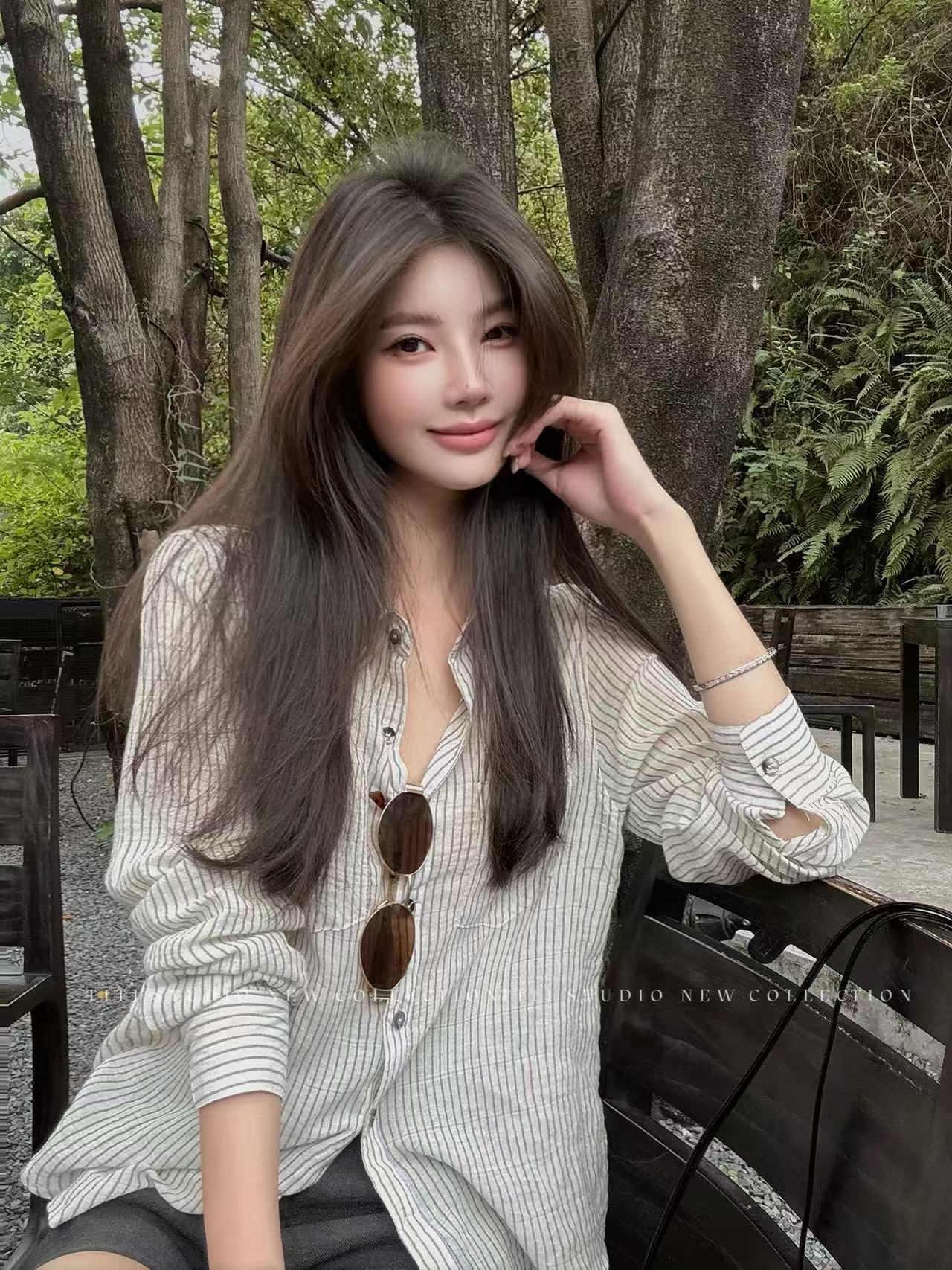 가벼움 통기성 프로 피부 부드럽다 ~을 통해 얇은 센스 봄 여름 가을 스트라이프 셔츠