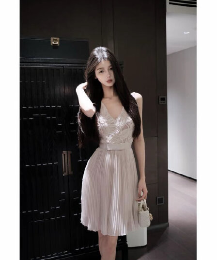 봄날 사역 보라색 나비 실 그림자 3 차원 디스크 자수 패치워크 플리츠 부드러운 바람 드레스
