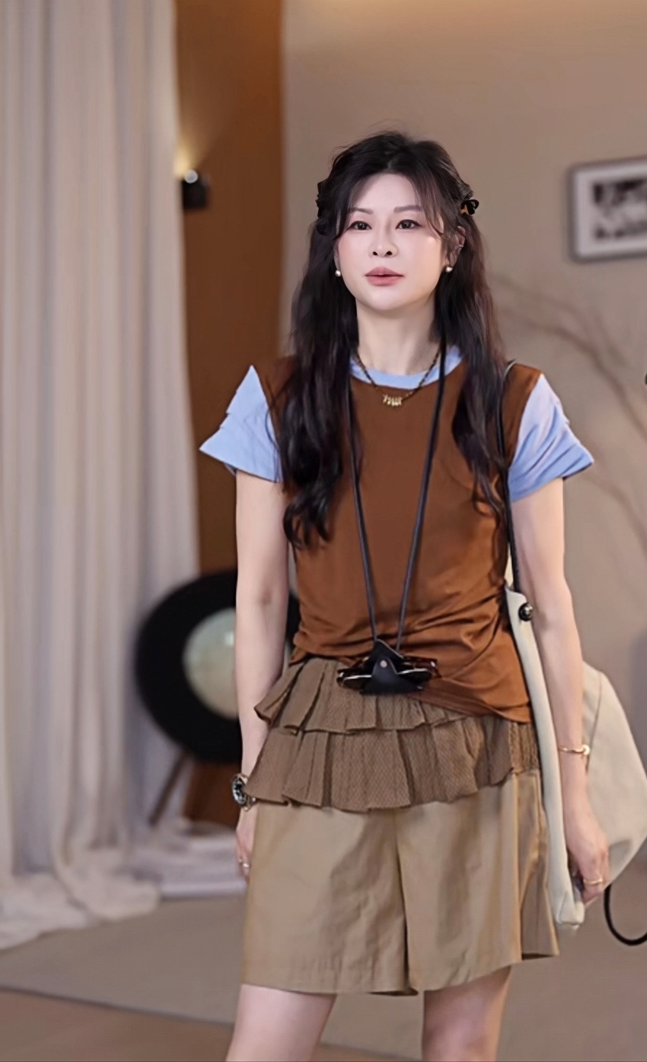 여름 새로운 한 부서 패치워크 품격 배색 디자인 라운드 넥 슬림해 보이는 표지 고기 티셔츠