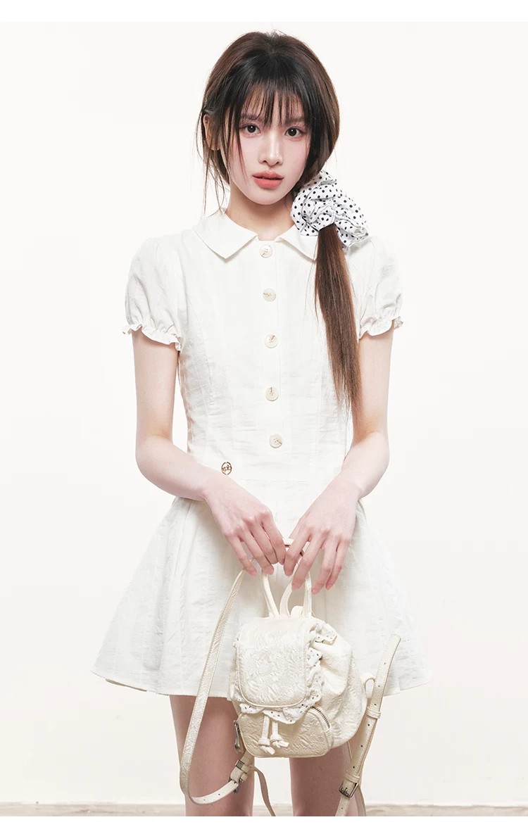 rpb brand 거품 소매 순면 셔츠 드레스 신선함 학원 스타일 허리 수축 슬림해 보이는 달콤함 반신 미니 스커트