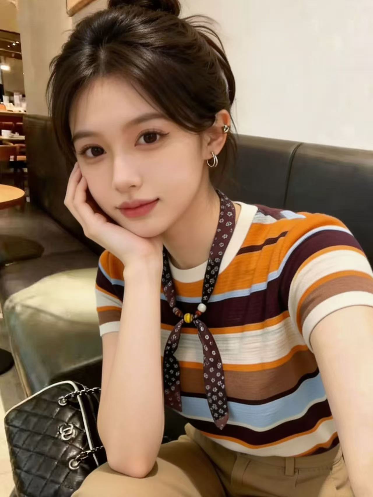 빛 요리 한 바람 스트라이프 배색 패치워크 라운드 넥 반팔 티셔츠 여성 2026 여름 새로운 몸매 가꾸기 슬림해 보이는 작은 대중 맨위