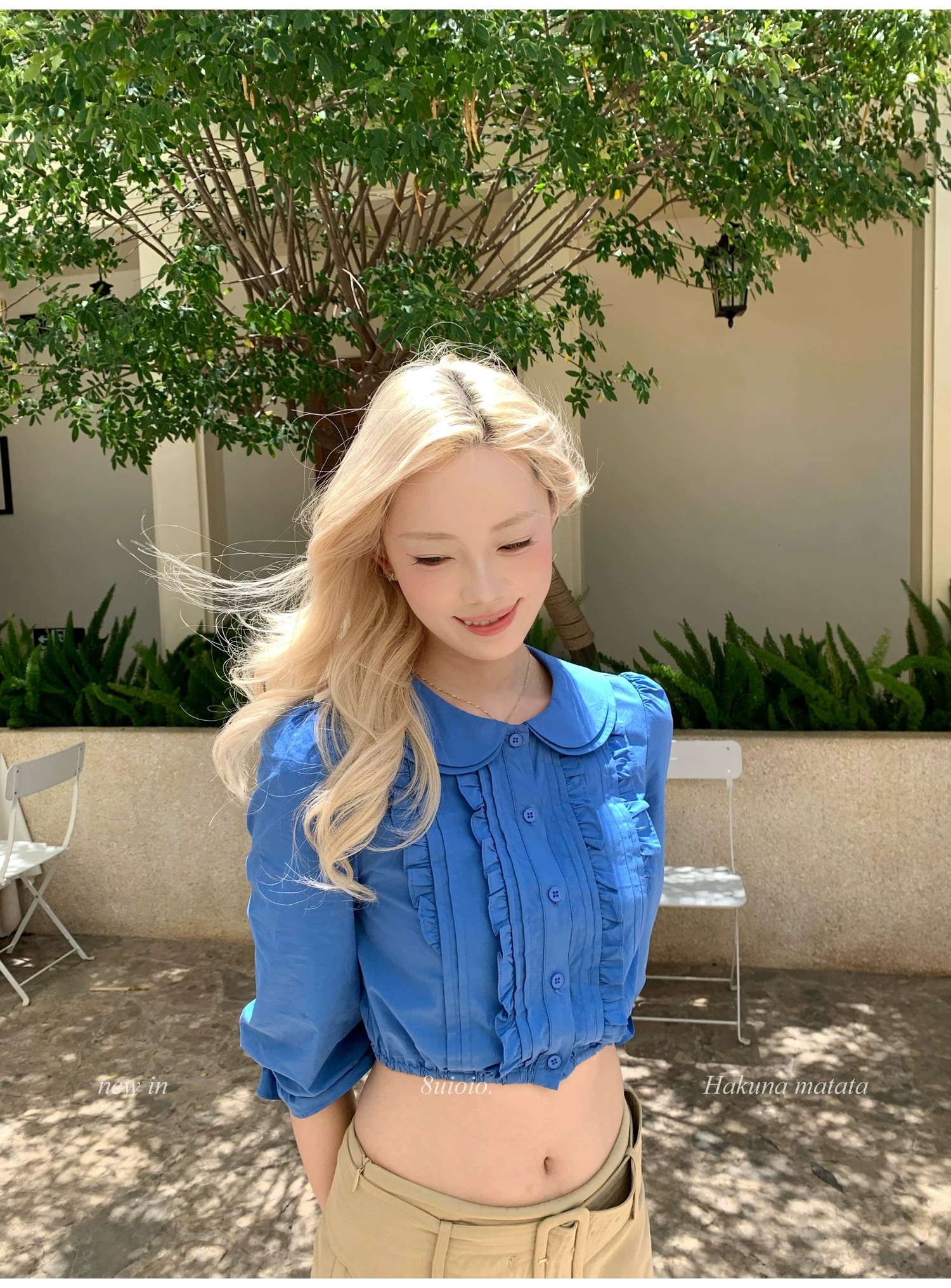 8uioio 주요 추진력 소녀 ~ 중 대화 이중층 베이비 칼라 여성 셔츠 여름 새로운 달콤함 연령 감소 맨위