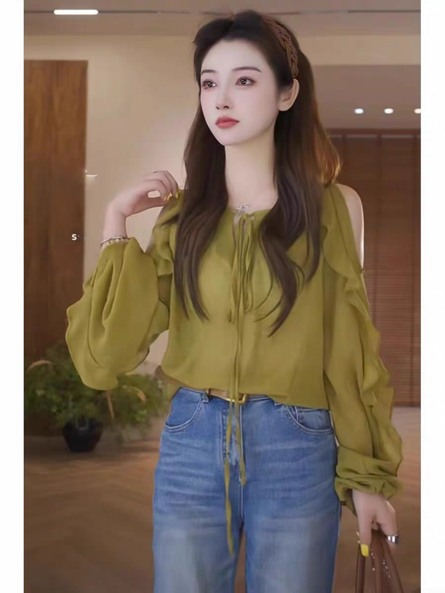 boxue 녹색 버드 나무 주간 실크 고급 센스 캐주얼 품격 여성 의류 맨위