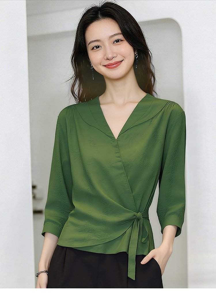 고급 절묘한 아름다운 여성 셔츠 봄 여름 2026 년 새로운 다용도 미니멀리즘 반팔 빛 요리 한 바람 7부 소매 셔츠