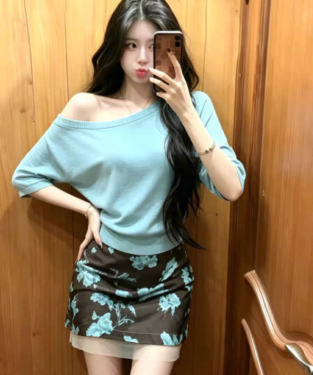 나비 윙 湖光 여름 빛 요리 한 바람 패션 꽃 헤일로 염색 반신 스커트 하이웨이스트 다용도 한 마디 타이트 스커트 치마