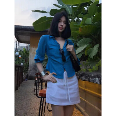 jiujiu&fs 지저우 소프트 캔디 여성 셔츠 여름 허리 수축 슬림해 보이는 작은 대중 디자인 센스 품격 한 여성 안감