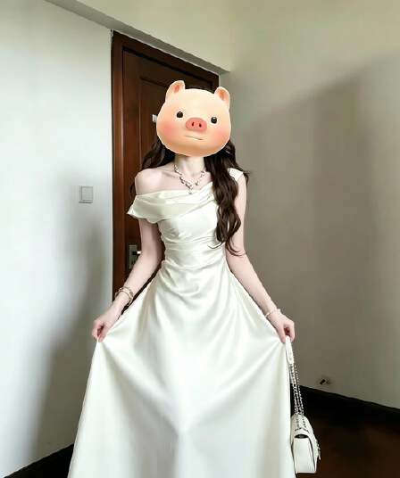 프랑스식 고급 센스 비스듬한 어깨 새틴 여성 드레스 품격 참여 라이센스 예복 롱 스커트