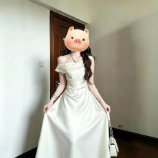 批发法式高级感斜肩缎面<b class='q'>连衣裙</b>女气质订婚领证礼服长裙